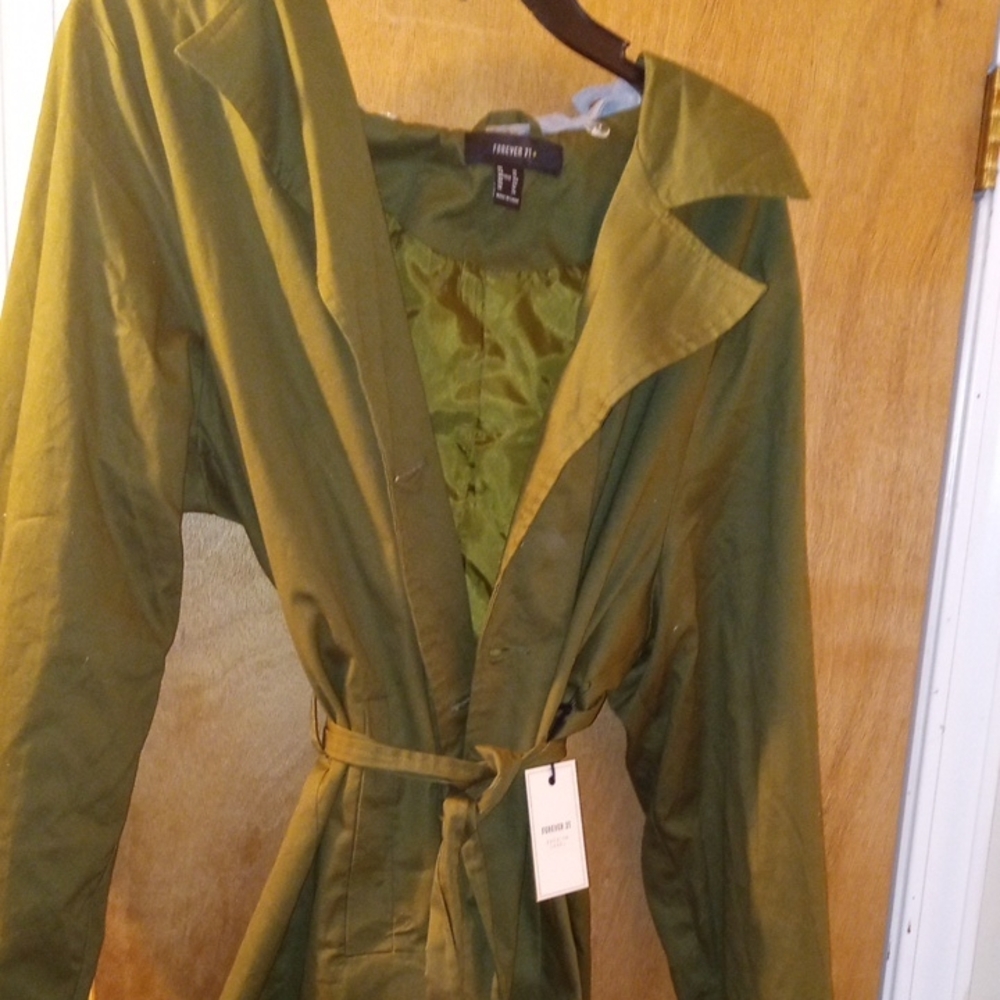 Forever 21 Sage Green Belted Trench Coat